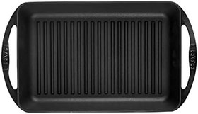 Resim Lava Metal Dikdörtgen Metal Kulplu Izgara Döküm Tava, 22x32, Siyah 