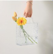 Resim Çanta Vazo Köşeli Model Cam Çiçek Vazosu Dekoratif Şeffaf Vazo Büyük Boy Glass Bag Vase 