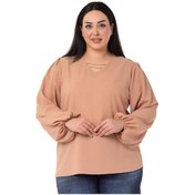 Resim Büyük Beden Yakası Zincir Detaylı Kol Ağzı Lastikli Vizon Bluz-vizon Vizon 