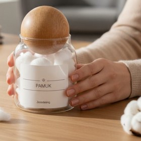 Resim zezedesing Dekoratif Ahşap Top Kapak Pamuk Kavanozu Kutusu 300ml 