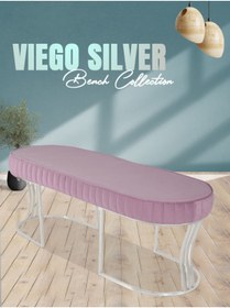 Resim Gazzini furniture Viego Silver Striped Bench Lüks Metal Gümüş Ayak, Chester Model Yatak Ucu Pembe Puf 