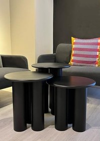 Resim Kuppdesign Linen Mantar Yan Sehpa 3'lü Set Siyah 