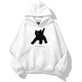 Resim Unisex Black Cat Pixel Sweatshirt Beyaz Beyaz 