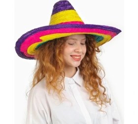 Resim Sombrero Meksika Şapkası Renkli Örme Hasır Çocuk Boy 