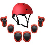 Resim Geeksen Çocuklar İçin 7 Parça Tam Koruma Seti Dizlik, Bileklik, Kask - Kırmızı 