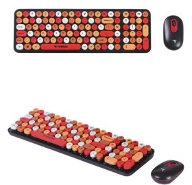 Resim Torima Kablosuz Q Klavye Mouse Seti Retro Daktilo Görünümlü TMK07 Çok Renkli 