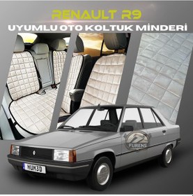 Resim Renault R9 Bej Renk Tay Tüyü Cepli & Terletmez Sırtlı Oto Koltuk Minder Seti - Koltuk Koruma Kılıfı Ön & Arka Tam Set 