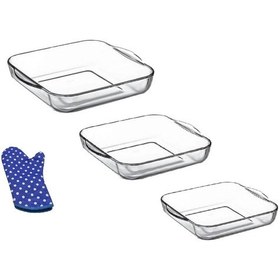 Resim Paşabahçe Kare Borcam Fırın Tepsisi - 3'lü Borcam Set Eldivenli 