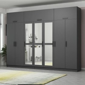 Resim Minar Kale 7 Kapaklı 3 Aynalı 4 Çekmeceli Dolap ve Yüklük Antrasit 190 cm 