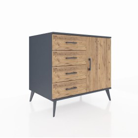 Resim Kronos Şifonyer Tek Raflı 4 Çekmeceli Tek Kapaklı 88x59x80 Antrasit-Çam 