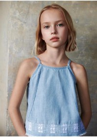 Resim MANGO Kids İşlemeli saçaklı bluz 