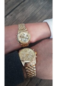 Resim Genel Markalar M Kors Model " Sevgili Saatleri " Metal Kordon " Çift Saatleri Roma Rakamlı Kol Saati 