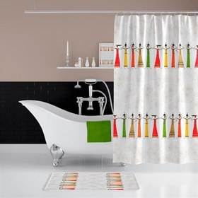 Resim Banyo Paspas Ve Tek Kanat Duş Perdesi 1x180x200 Set Banyo Halısı Africa 