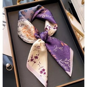 Resim Şık 70.0cm Bohem Çiçek Desenli Eşarp - Mor & Turuncu Pastel Hafif Nefes Alabilen Kare Eşarp, Kadınlar İçin Her Mevsim Kullanışlı Boyun Bağı, Saç Bandı veya Çanta Askısı, Anneler ve Arkadaşlar İçin Yumuşak Rahat Hediye, Zarif Aksesuar, Moda İfadesi, Şık Desen, Elde Yıkanabilir, Baş Bandı Alternatifi, Moda Tutkunları 