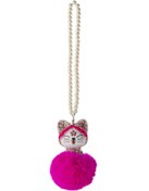 Resim LUCKY CAT Şans Kedisi Tüylü - Incili Fuşya Dekoratif Araba Askısı 12 X 7,5cm 