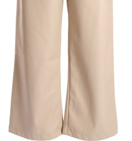 Resim Vedi Minimalist Deri Yüksek Bel Geniş Paça Kadın Pantolon - Günlük & Şık - Bej / 42 