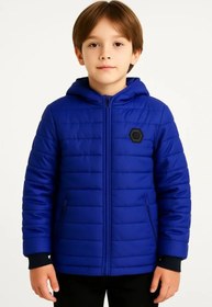 Resim Erkek Çocuk Mont İçi Pelüş Kürk Astarlı, Kapüşonlu Fermuarlı Kışlık Şişme Sıcak Tutucu Mont - Saks Mavisi - Saks Mavisi / 14-15 Yaş 
