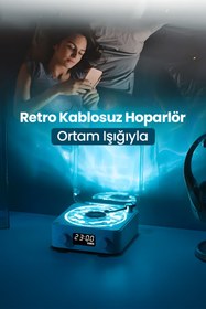 Resim EN SİGA hoparlör kablosuz Bluetooth plakRetro pikap Tarzı çalar Stereo ses RGB projeksiyon lambası etkili 