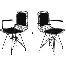 Resim Knsz Kafes Tel Sandalyesi 2 Li Mazlum Syhsyh Kolçaklı Sırt Minderli Ofis Cafe Bahçe Mutfak 