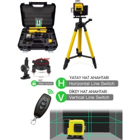 Resim Branzeg 12 Yönlü 360 Derece Lazer Metre Lazer Hizalama Mıknatıslı Tripotlu Çift Batarya 