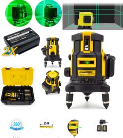 Resim BRANZEG Şarjlı Çift Akülü Profesyonel 4 Köşe 4×360 5 Yönlü Satır Yeşil Çizgi Lazer Terazi Metre Hizalama 