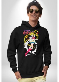 Resim Sailor Moon Anime Usagi Tsukino Kadın Erkek Siyah Kapüşonlu Sweatshirt Hoodie Siyah 