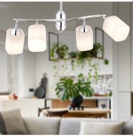 Resim Abbey 4'lü Krom Beyaz Camlı Yuvarlak Modern Oturma Odası Salon Avize Krom 