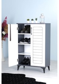 Resim Luna 2 Kapaklı 4 Bölmeli Modern Ayakkabılık - Beyaz / Antrasit 