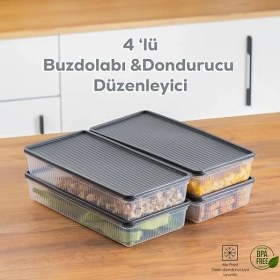 Resim 1101 4 Lü Dikdörtgen No-Frost Derin Dondurucu Çok Amaçlı Yiyecek Saklama Kabı Seti 