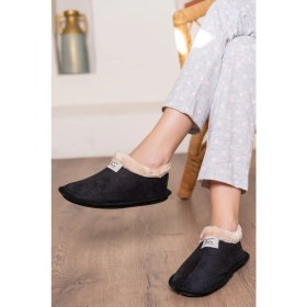 Resim CC Kadın Siyah Panduf Yumuşak Peluş Astarlı Isı Yalıtımlı Rahat Kışlık Ev Ayakkabısı 