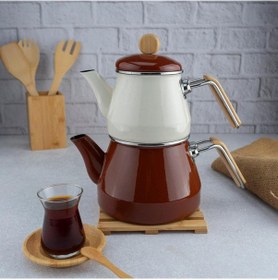 Resim Bambum Lumino Bambu Kulplu Emaye Çaydanlık Takımı Kahverengi 