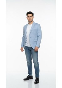 Resim Plus Scorpion Erkek Karyağdı Desenli Slim Fit Blazer Ceket Mavi & Gri Şık Günlük Ve Ofis Kombin Color 5 