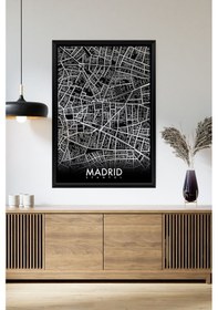 Resim Artavessa Tek Parça Siyah Çerçeve Görünümlü "Madrid Siyah" Harita Mdf Tablo 