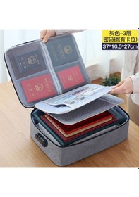 Resim Qingmipy Gri 3 Katlı Kilitleli Ev Ofis Belge Dosya Organizer: Pasaport Kimlik Kartı Saklama Çantası - Belgeler İçin Dayanıklı Materyal EQ1 