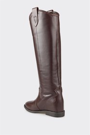 Resim Elle Kahve Deri Kadın Western Çizme 