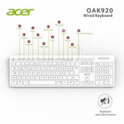 Resim Acer Oak920 Q Usb Beyaz 1.8Mt Kablolu Klavye-Tek Tuş Hesap Makinelı (Sessiz Tuş) 
