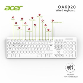Resim Acer Oak920 Q Usb Beyaz 1.8Mt Kablolu Klavye-Tek Tuş Hesap Makinelı (Sessiz Tuş) 