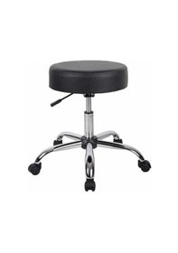 Resim Krom Ayaklı Ofis Kasiyer Taburesi 360 Derece Tekerlekli Deri Döşeme Oturak Eczane Laboratuvar Siyah 