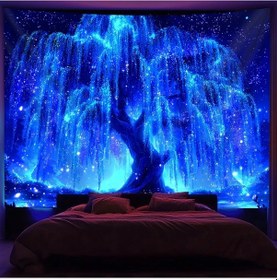 Resim Willowhaven 90x70 İnç Uv Işıkta Parlayan Ağaç Desenli Yatak Örtüsü Yatak Odası Parti 