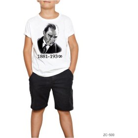 Resim Atatürk Beyaz Çocuk Tişört Siyah 