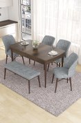 Resim Canisa Concept Eva Serisi 80x132 Açılabilir MDF Mutfak Masası Takımı Barok Desen Masa 4 Gri Sandalye 1 Bench 