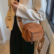 Resim 4 Renk Seçeneği, Retro Harajuku Tarzı Kadınlar İçin Kadife Çapraz Çanta - Ayarlanabilir Askı, Fermuarlı Kapatma, Polyester Astar ve Çizgili Desen. Her Duruma Uygun 