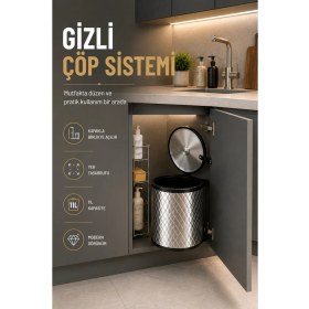 Resim Empressco Sas Haus Banyo, Mutfak Tezgah Altı 11 Litre Metal Çöp Kovası, Krom, Tüm Dolaplara Uyumlu Dolap Içi Çöp Kovası - Fiyatı, Yorumları 