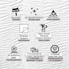 Resim Tink Kendinden Yapışkanlı 3D Duvar Paneli Boyanabilir Dekota 60X60 cm Duvar Kağıdı Desenli (4 Adet) 