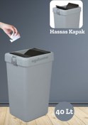 Resim ego home Motek Gri 40 Lt Çöp Kovası Hassas Kapaklı Çöp Kutusu Pratik Kapak 