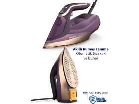 Resim Philips Azur 8000 Serisi Profesyonel 3000W Buharlı Ütü, 80G/DK Kesintisiz Buhar, 260G Şok Buhar, Dikey Ütüleme ve Akıllı Kumaş Koruma Teknolojisi 