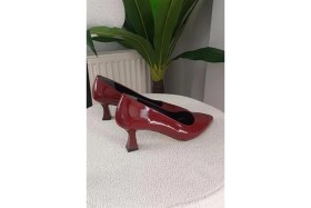 Resim Difolia Kadın Sity Bordo Rugan 6 cm Ince Topuklu Stiletto 