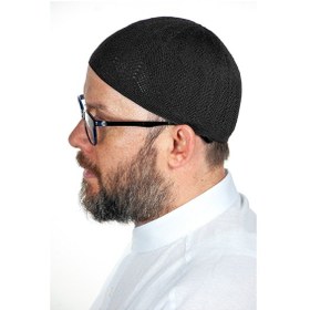 Resim Safir Ince Örme Dantel Namaz Takkesi Siyah 1 Adet 