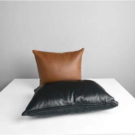 Resim Çift Taraflı Gerçek Deri Yastık Kılıfı - Siyah Ve Kahverengi - 30 X 50 Kahverengi 
