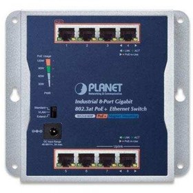 Resim Endüstriyel Duvar Tip Yönetilemeyen PoE+ Switch (Industrial 8-Port 10/100/1000T 802.3at PoE+ Wall-mounted Gigabit Ethernet Switch)<br>8-Port 10/100/1000Base-T IEEE 802.3at/af PoE+ Injector (Port başına 30.8 watt) (PoE Güç Bütçesi maks. 120 Watt) 